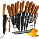 EUNA Knife Block Set, 19 PCS Kitchen Knife Set with Acrylic Block and Sharpener, German High-Carbon Stainless Steel Knife Sets with 6 Serrated Steak Knives, Bread Knife, Chef Knife, Dishwasher Safe