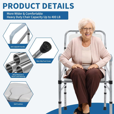 Bedside Commode, 4 in 1 Portable Toilet for Adults with Upgraded Oversized Bucket and Padded Seat, Adjustable Height Commode Toilet Chair Shower Chair for Elderly Handicap, 440LB.Weight Capacity