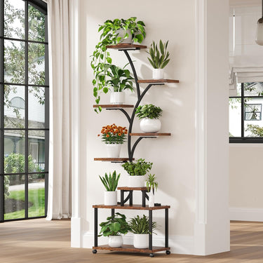 LotFun Plant Stand Indoor with Grow Lights, 8-Tiered Metal Plant Shelf, 61" Tall Plant Stand for Indoor Plants Multiple, S-Shaped Display Rack for Indoor Plants, Living Room, Garden, Patio