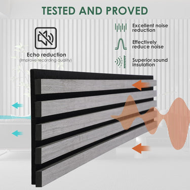 8-Piece Wood Slat Acoustic Panels for Stylish Decor - 47.2" x 7.87"Acoustic Wood Wall Panels 3D Wood Slat Wall Panel Acoustic Wood Panels for Ceiling and Wall Grey Oak