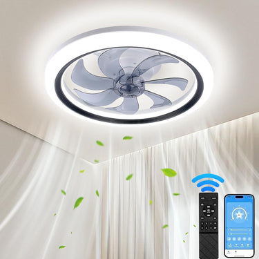 20 Inch Ceiling Fan with Light Modern Low Profile Ceiling Fans with Lights and Remote Flush Mount 3000K-6500K Smart LED Fan Light Ceiling Fan with Lights for Bedroom, Living Room, Office