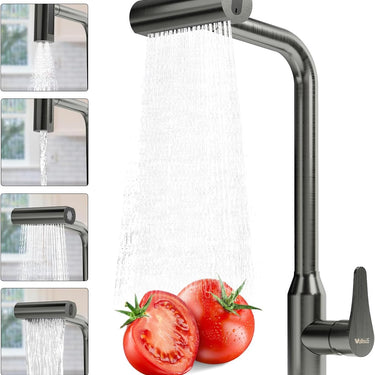 Waterfall Kitchen Faucet with Pull Down Sprayer, 4 Modes Function Sprayer Single Handle Sink Faucet，360° Rotatable Kitchen Sink Faucet Easy Installation Commercial Modern Faucets for Kitchen