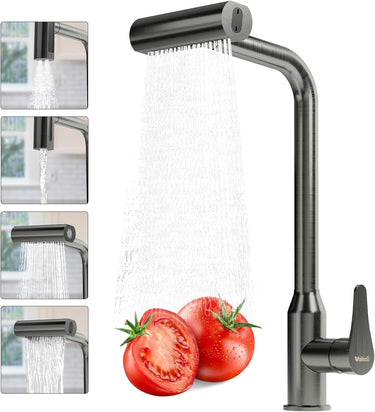 Waterfall Kitchen Faucet with Pull Down Sprayer, 4 Modes Function Sprayer Single Handle Sink Faucet，360° Rotatable Kitchen Sink Faucet Easy Installation Commercial Modern Faucets for Kitchen