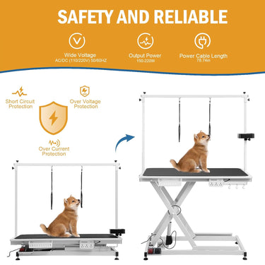Electric Dog Grooming Table 50 inch with Foot-operated, Professional Heavy Duty Pet Grooming Table for Dogs at Home, Aluminium Adjustable Overhead Arm & Tool Organizer, Large Pet Grooming Station