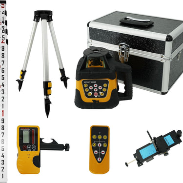 Self-Leveling 0.11"/100' Rotary Laser, 2000' Rotary Laser Level Kit, IP66 with Aluminum Tripod, Grade Rod for Grading