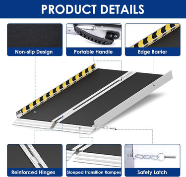Portable Wheelchair Ramp with Wheels 4FT,800LBS Weight Capacity Threshold Ramps with Anti-Slip Surface for Wheelchair, Foldable Handicap Ramps for Home,Steps,Stairs,Doorways,