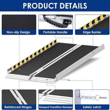 Portable Wheelchair Ramp with Wheels 3FT, 800LBS Capacity Handicap Ramp for Home, Non-Slip Aluminum Folding Threshold Wheelchair Ramp for Steps,Doorways, Curbs, Stairs
