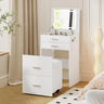 3 in 1 Vanity Desk, Compact Vanity with 3 Drawers, Makeup Desk with Flip-up 3 Colors Lighting Mirror and Cushioned Stool, Small Vanity Nightstand Perfect for Bedroom, White