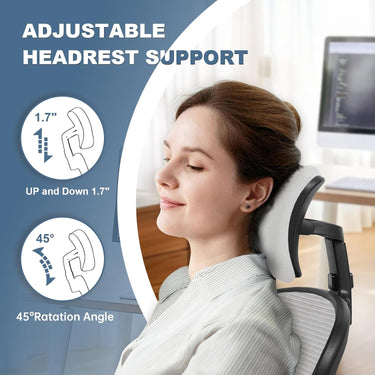 Ergonomic Office Chair Big and Tall, 350LBS Capacity, 6'5" Tall Max, Home High Back Desk Chair for Long Hours Comfortable, Adjustable Headrest, Lumbar Support, Flip-up Arm and PU Wheels, Light Gray