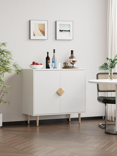 Sideboard Cabinet, 31.5'' Modern Buffet Cabinet with Storage, Credenza Buffet Table with 2 Doors and Adjustable Shelf, Sideboard Buffet Cabinet for Living Room, Kitchen and Entryway,White