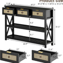 47.2" Modern Console Table with 3 Rattan Drawers, Entryway Table with 3-Tier Storage Shelves, Narrow Long Sofa Table for Entryway, Hallway, Foyer and Living Room, Black