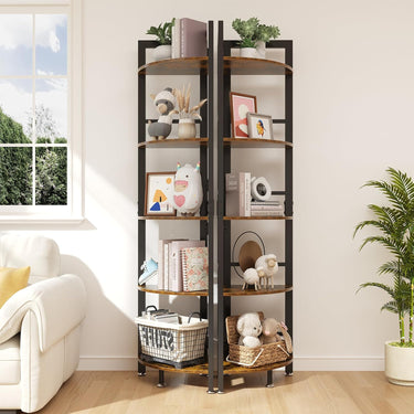 OtterOsis 5-Tier Corner Shelf with LED Light, 70” Tall Corner Bookshelf, Plant Shelf, Wood Display Shelf for Living Room, Bedroom, Balcony, Kitchen (Brown)