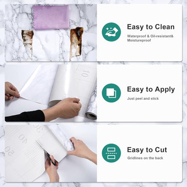 White Marble Peel and Stick Wallpaper,17.7"x196.8",Self-Adhesive and Removable Granite Contact Paper for Furniture Makeover, Deal for Updating Old Furniture in Kitchen,Bedroom,Bathroom