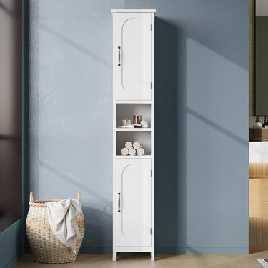 67“ Tall Bathroom Storage Cabinet with Lights, Slim Narrow Bathroom Cabinet Organizer with Doors and Adjustable Shelves, Freestanding Towel Cabinet for Small Space,White
