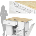 Kitchen Island with Storage, 31.5" D Rolling Kitchen Island Cart on Wheels with Widen Drop Leaf Rubberwood Top, Large Mobile Kitchen Island with Trash Can Storage and Towel Bar, White