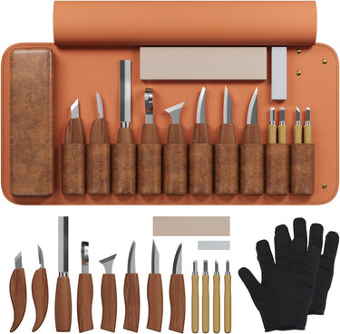 RexTact Wood Carving Kit Deluxe Hand Carving Tool Set, 16 Wood Whittling Kit High-Carbon Steel, Wood Art Tools 8 Whittling Knives & 4 Detail Carving Knives for Beginner &Professional Christmas Gift