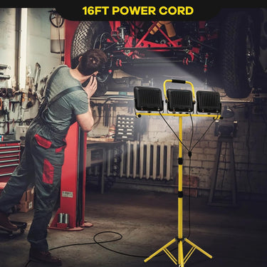 22500 Lumen LED Work Lights with Stand, 3 Adjustable Head Portable Work Light with 324 Super-Powerful LED Lamp Beads and 16.4FT Cord, Waterproof Tripod Worklights with 6500 Kelvin Color Temperature