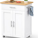 Kitchen Island Cart with Storage, Small Kitchen Island on Wheels with Large Drawer, Adjustable Shelf & Towel Rack, Rolling Island Table for Kitchen & Dining Room, White