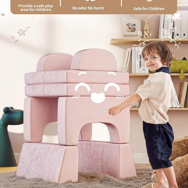 Modular Kids Play Couch 10PCS, Kids Couch 3s Instant Inflating, Nugget Couch Kids for Boys and Girls, Creative and Convertible Kids Couch for Playroom, Bedroom, Classroom, Pink