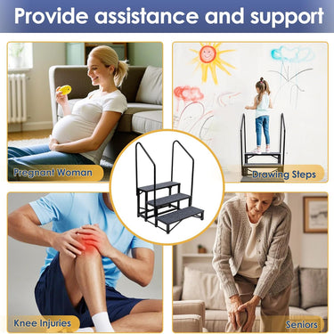 3-Step RV Steps with Dual Handrails – Heavy-Duty RV Stairs for Camper, Hot Tub, Trailer & Porch with Non-Slip Mats