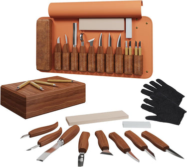 RexTact Wood Carving Kit Deluxe Hand Carving Tool Set, 16 Wood Whittling Kit High-Carbon Steel, Wood Art Tools 8 Whittling Knives & 4 Detail Carving Knives for Beginner &Professional Christmas Gift