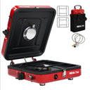 2 Burner Camping Stove with Carrying Bag,Windscreen&Table, Foldable Propane Camp Stove with 17,200 BTU for Camping, Outdoor Cooking, Portable Gas Stove with Adjustable Burner for BBQ,Green
