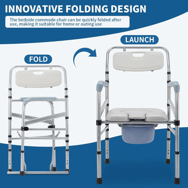 Bedside Commode, 4 in 1 Portable Toilet for Adults with Upgraded Oversized Bucket and Padded Seat, Adjustable Height Commode Toilet Chair Shower Chair for Elderly Handicap, 440LB.Weight Capacity