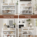 Console Table with 2 Rattan Drawers, Entryway Table with 3-Tier Storage Shelves, Narrow Long Sofa Table for Entryway, Hallway, Foyer and Living Room, White