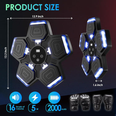 Music Boxing Machine for Adults and Kids, Smart Bluetooth Boxing Training Equipment 5 Targets with Boxing Gloves Wall Mounted, Workout Punching Machine for Home, Gym, Office