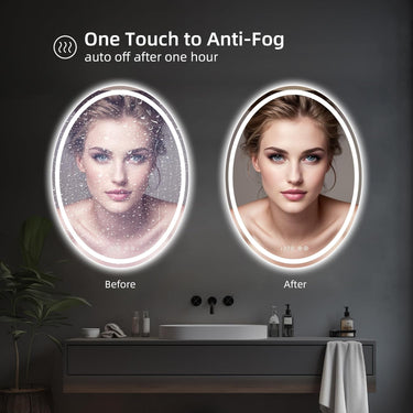 Round LED Bathroom Mirror with Lights, 24 x 32 Inch Bathroom Mirrors for Over, Smart Mirror with Time Temperature Display, Anti-Fog, Dimmable, 3 Colors Smart Bathroom Mirror, Front and Backlit