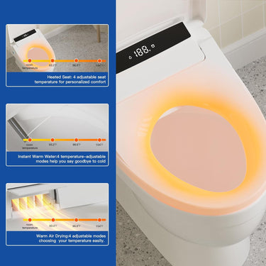 Smart Bidet Toilet Seat, Round Shape Heated Toilet Seat with Instant Warm Water, Adjustable Warm Air Dryer, 3 Cleaning Mode, LED Display, Night Light, and Dual Control Options. (Round)