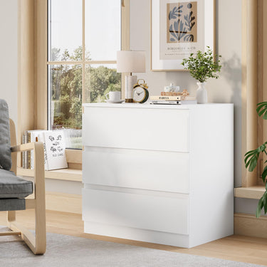 White Wood Dresser for Bedroom, 5 Drawer for Clothes Storage, Modern Dresser with Wide Drawers, Wide Wooden Chest Drawers for Living Room, Entryway, TV Stand