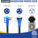 Generator Cord 50 Amp 15FT, Generator Extension Cord with Power Inlet Box and Generator Interlock Kit, NEMA 14-50P to SS2-50R STW 6/3+8/1 AWG 125/250V Twist Lock for Generator to House, ETL Listed
