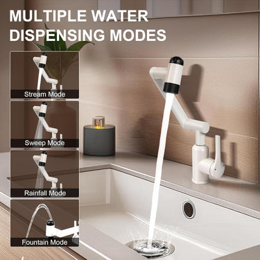 Bathroom Sink Faucet, Single Handle Bathroom Faucet with 4 Water Outlet Modes, Bathroom Faucet 1 Hole with 360° Rotatable, Faucets for Bathroom Sinks, Bar, RV, White