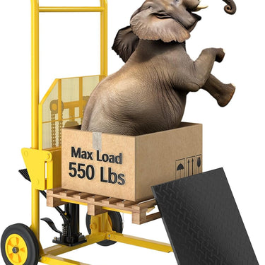 Hydraulic Material Lift with Upgraded Baffle Pallet Lift 550 lbs 37.4” Max Lift with Front Universal Wheels and 9" Polyurethane Wheels, 18.5" Fork Length, Lift Dolly, Hand Forklift, Steel Platform x 1