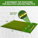 LotFun 5x4ft Dual-Turf Golf Mat with Embedded Ball Tray, Thicken Golf Hitting Mat, Golf Practice Mat with 9 Golf Balls 9 Golf Tee for Hitting, Driving, Chipping, Swing in Backyard, Garage or Basement