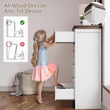 Farmhouse 5 Drawer Dresser for Bedroom, 47" Tall Chest of Drawers, Wood White Dresser with Deep Drawers, Storage Dressers Organizer for Bedroom, Living Room, Hallway