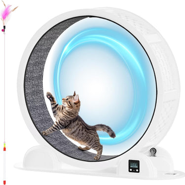LotFun 41” Cat Exercise Wheel with Pedometer, Cat Running Wheel for Indoor Cats, 10 Minutes Fast and Easy Installation, Cat Treadmill for Cat's Fitness & Health, Suitable for Most Cats(White)