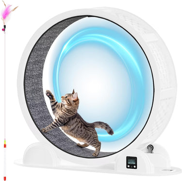 LotFun 41” Cat Exercise Wheel with Pedometer, Cat Running Wheel for Indoor Cats, 10 Minutes Fast and Easy Installation, Cat Treadmill for Cat's Fitness & Health, Suitable for Most Cats(White)