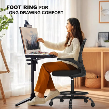 Synorla Ergonomic Drafting Chair, Tall Office Chair with Flip-up Armrests, Breathable Mesh High Desk Chair with Lumbar Support Adjustable Footrest Ring for Standing Desk, Home Office Studio