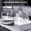 Rotatable Bathroom Faucet, Single Handle Bathroom Faucet with 4 Water Outlet Modes, Bathroom Faucet 1 Hole for Face Washing, Swivel Arm Faucet for Bathroom Kitchen Sink, Brushed Gray