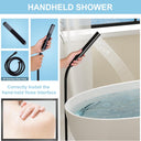 Freestanding Bathtub Faucet, Floor Mount Bathtub Faucet with 2 Water Outlet Modes, Swivel Gooseneck Spout with Hand Shower, Brass Single Handle Tub Filler, Max Flow Rate 7.4 GPM, Matte Black