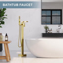 Waterfall Free Standing Tub Faucet, High Pressure Floor Mount Bathtub Faucet, Brass Tub Filler with Hand Shower, High Flow Rate Max 7.4 GPM, Swivel Spout with 2 Water Modes