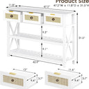 47.2" Modern Console Table with 3 Rattan Drawers, Entryway Table with 3-Tier Storage Shelves, Narrow Long Sofa Table for Entryway, Hallway, Foyer and Living Room, White