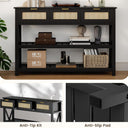 47.2" Modern Console Table with 3 Rattan Drawers, Entryway Table with 3-Tier Storage Shelves, Narrow Long Sofa Table for Entryway, Hallway, Foyer and Living Room, Black