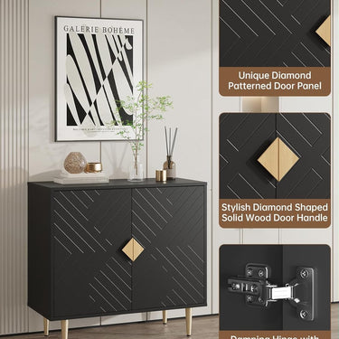 Sideboard Cabinet, 31.5'' Modern Buffet Cabinet with Storage, Credenza Buffet Table with 2 Doors and Adjustable Shelf, Sideboard Buffet Cabinet for Living Room, Kitchen and Entryway, Black