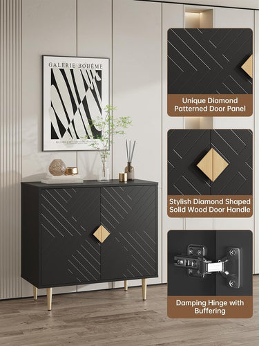 Sideboard Cabinet, 31.5'' Modern Buffet Cabinet with Storage, Credenza Buffet Table with 2 Doors and Adjustable Shelf, Sideboard Buffet Cabinet for Living Room, Kitchen and Entryway, Black