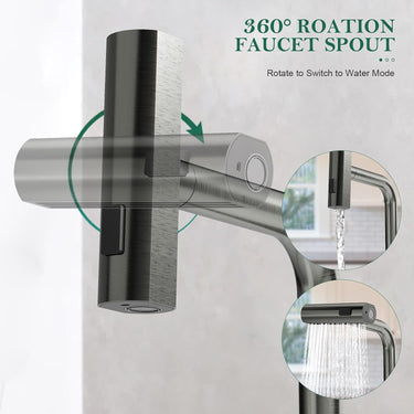 Waterfall Kitchen Faucet with Pull Down Sprayer, 3 Modes Function Sprayer Single Handle Sink Faucet，360° Rotatable Kitchen Sink Faucet Easy Installation Commercial Modern Faucets for Kitchen