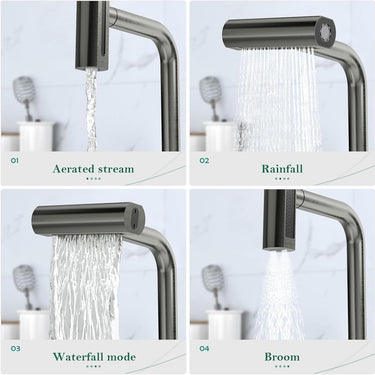 Waterfall Kitchen Faucet with Pull Down Sprayer, 4 Modes Function Sprayer Single Handle Sink Faucet，360° Rotatable Kitchen Sink Faucet Easy Installation Commercial Modern Faucets for Kitchen