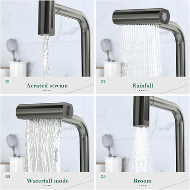 Waterfall Kitchen Faucet with Pull Down Sprayer, 4 Modes Function Sprayer Single Handle Sink Faucet，360° Rotatable Kitchen Sink Faucet Easy Installation Commercial Modern Faucets for Kitchen